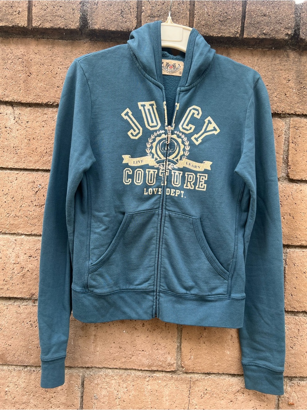Juicy Couture Teal Zip Hoodie with Cream Crest Logo